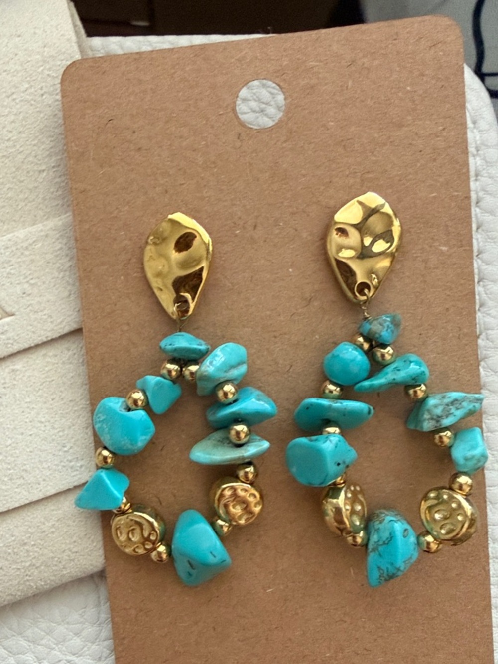 Ramla Turquoise Chip & Gold Beaded Drop Earrings *NEW